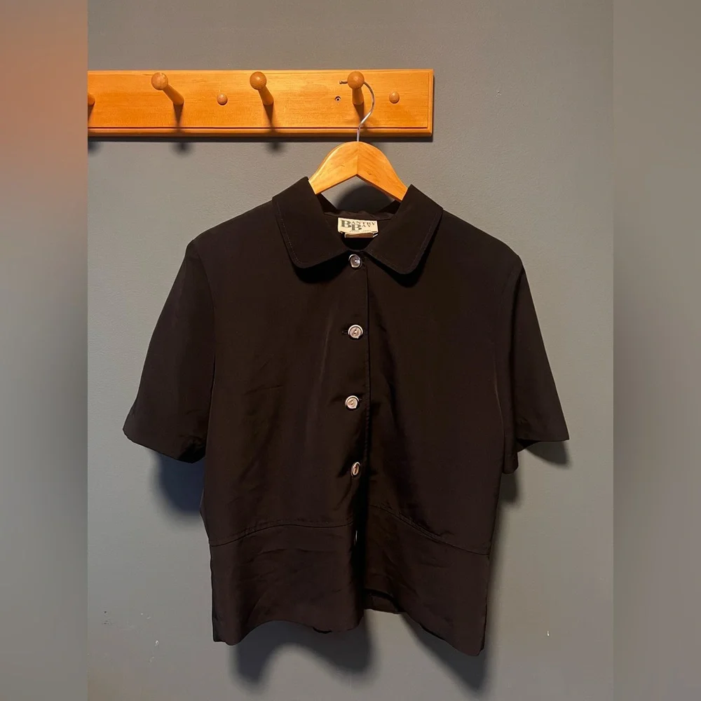 Black Peter Pan Collar Vintage Button Tee | Women’s Large - Picture 1 of 3